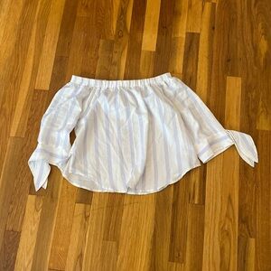 Aqua Women’s White and Blue Striped Off The Shoulder Blouse Size XS